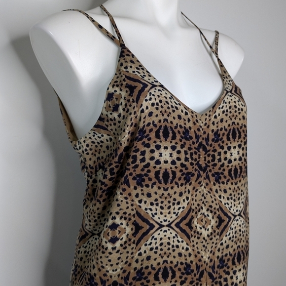ASTR brown tan blue kaleidoscope cheetah animal print strappy mini dress S - Picture 4 of 9